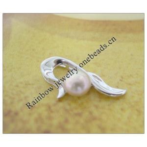 Sterling Silver Pendant/Charm with Pearl, 19.08x9.68mm, Sold by PC