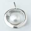 Sterling Silver Pendant/Charm with Pearl, 16x13mm, Sold by PC