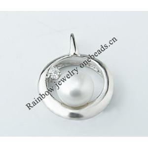 Sterling Silver Pendant/Charm with Pearl, 16x13mm, Sold by PC