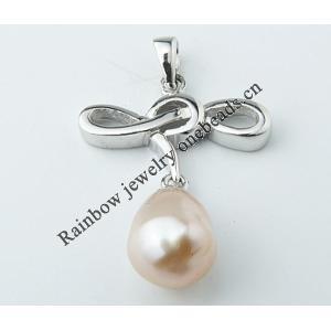 Sterling Silver Pendant/Charm with Pearl, 22x17mm, Sold by PC