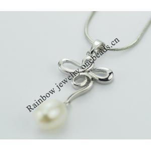 Sterling Silver Pendant/Charm with Pearl, 32x14mm, Sold by PC
