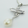 Sterling Silver Pendant/Charm with Pearl, 32x14mm, Sold by PC
