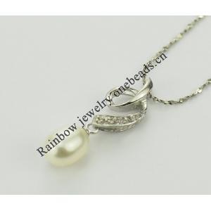 Sterling Silver Pendant/Charm with Pearl, 25x8.5mm, Sold by PC