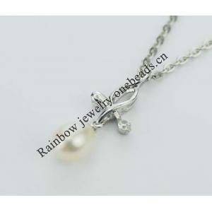 Sterling Silver Pendant/Charm with Pearl, 24x9mm, Sold by PC