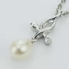 Sterling Silver Pendant/Charm with Pearl, 24x9mm, Sold by PC