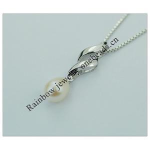 Sterling Silver Pendant/Charm with Pearl, 27x7mm, Sold by PC