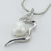 Sterling Silver Pendant/Charm with Pearl, 24.38x10.50mm, Sold by PC