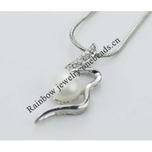 Sterling Silver Pendant/Charm with Pearl, 24.38x10.50mm, Sold by PC