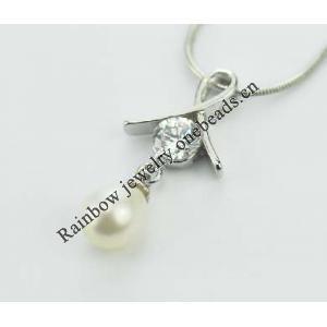 Sterling Silver Pendant/Charm with Pearl, 25x11.5mm, Sold by PC