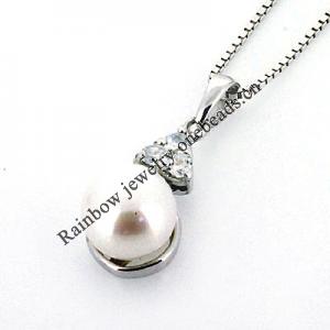 Sterling Silver Pendant/Charm with Pearl, 21.5x10mm, Sold by PC