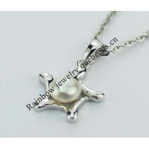 Sterling Silver Pendant/Charm with Pearl, 19.38x13.10mm, Sold by PC