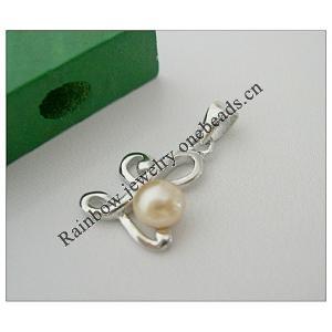 Sterling Silver Pendant/Charm with Pearl, 19.88x12.68mm, Sold by PC