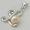 Sterling Silver Pendant/Charm with Pearl, 19.88x12.68mm, Sold by PC