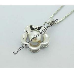 Sterling Silver Pendant/Charm with Pearl, 21.56x14.49mm, Sold by PC
