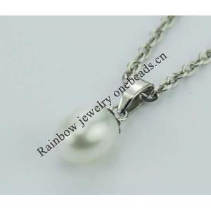 Sterling Silver Pendant/Charm with Pearl, 17x8mm, Sold by PC