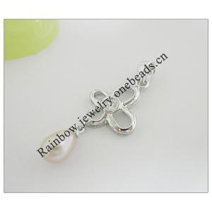 Sterling Silver Pendant/Charm with Pearl, 31.17x12.09mm, Sold by PC