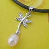 Sterling Silver Pendant/Charm with Pearl, 25.75x9.26mm, Sold by PC