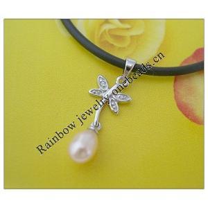 Sterling Silver Pendant/Charm with Pearl, 25.75x9.26mm, Sold by PC