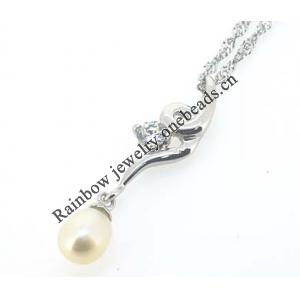 Sterling Silver Pendant/Charm with Pearl, 29.67x8.69mm, Sold by PC