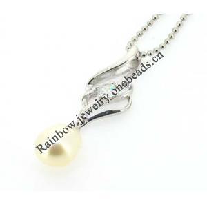Sterling Silver Pendant/Charm with Pearl, 26x8mm, Sold by PC
