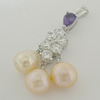 Sterling Silver Pendant/Charm with Pearl, 40.73x19.19mm, Sold by PC