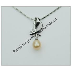 Sterling Silver Pendant/Charm with Pearl, 20.90x8.41mm, Sold by PC