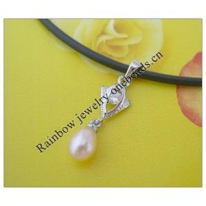 Sterling Silver Pendant/Charm with Pearl, 25.77x7.29mm, Sold by PC