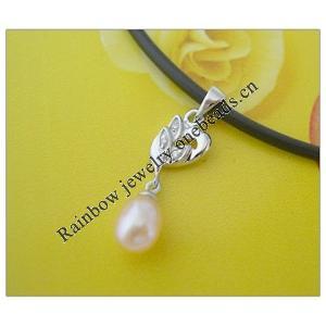 Sterling Silver Pendant/Charm with Pearl, 25.64x7.18mm, Sold by PC