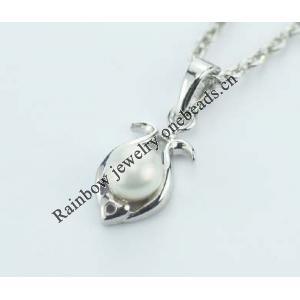 Sterling Silver Pendant/Charm with Pearl, 18.39x7.33mm, Sold by PC