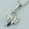 Sterling Silver Pendant/Charm with Pearl, 18.32x8.71mm, Sold by PC