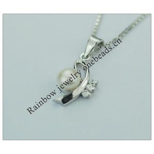 Sterling Silver Pendant/Charm with Pearl, 18.32x8.71mm, Sold by PC