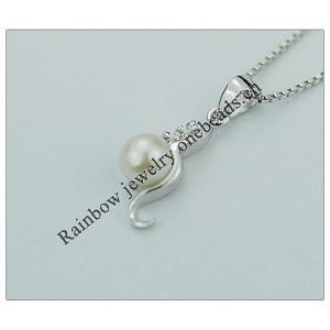 Sterling Silver Pendant/Charm with Pearl, 20.59x7.39mm, Sold by PC