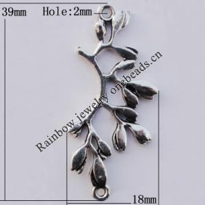Pendant Zinc Alloy Jewelry Findings Lead-free, 39x18mm, Hole:2mm, Sold by Bag