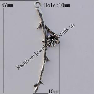 Pendant Zinc Alloy Jewelry Findings Lead-free, 47x10mm, Hole:2mm, Sold by Bag