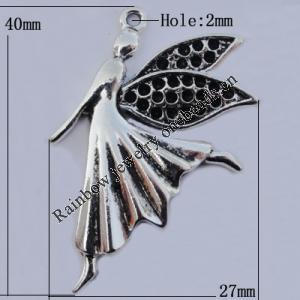 Pendant Zinc Alloy Jewelry Findings Lead-free, 40x27mm, Hole:2mm, Sold by Bag