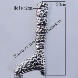 Pendant Zinc Alloy Jewelry Findings Lead-free, 33x15mm, Hole:2mm, Sold by Bag
