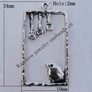 Pendant Zinc Alloy Jewelry Findings Lead-free, 34x19mm, Hole:2mm, Sold by Bag