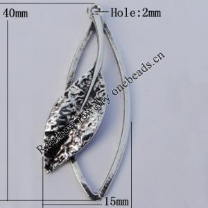 Pendant Zinc Alloy Jewelry Findings Lead-free, 40x15mm, Hole:2mm, Sold by Bag