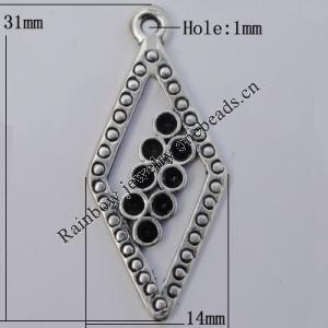 Pendant Zinc Alloy Jewelry Findings Lead-free, 31x14mm, Hole:1mm, Sold by Bag