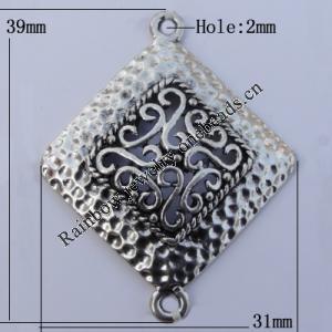 Connector Zinc Alloy Jewelry Findings Lead-free, 39x31mm Hole:2mm, Sold by Bag