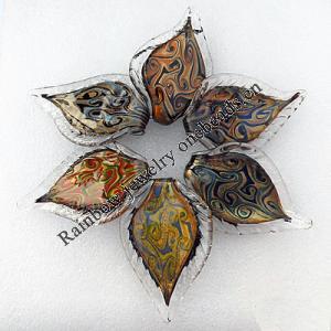 lampwork Pendant, Leaf 61x40x6mm Hole:About 7mm Box Size:190x190x16mm, Sold by Box