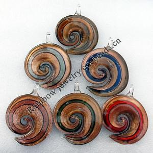 Gold Sand lampwork Pendant, Helix 59x43x6mm Hole:About 7mm Box Size:190x190x16mm, Sold by Box