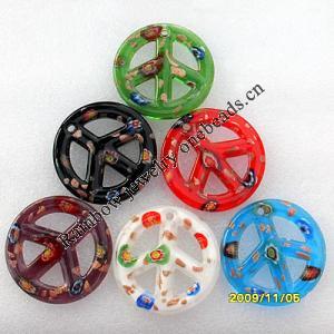 lampwork Pendant, Peace Sign 49x49x6mm Hole:About 4mm Box Size:190x190x16mm, Sold by Box