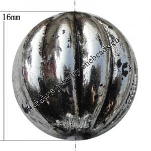 Jewelry findings, CCB plastic Beads Antique silver, Fluted Round 16mm Hole:2mm, Sold by Bag