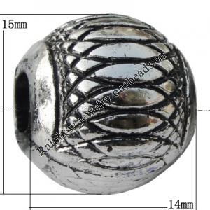 Jewelry findings, CCB plastic European style Beads Antique silver, Drum 14x15mm Hole:5mm, Sold by Bag