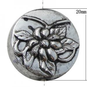Jewelry findings, CCB plastic Beads Antique silver, Flat Round 20mm Hole:1.5mm, Sold by Bag
