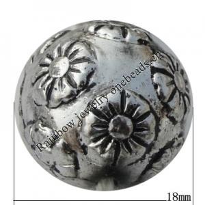 Jewelry findings, CCB plastic Beads Antique silver, Round 18x18mm Hole:1.5mm, Sold by Bag