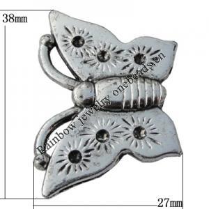Jewelry findings, CCB plastic Beads Antique silver, Butterfly 38x27mm Hole:2.5mm, Sold by Bag