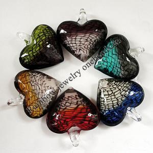 lampwork Pendant, Heart 39x42x14mm Hole:About 5mm, Box Size:150x130x25mm, Sold by Box