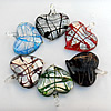 Silver Foil lampwork Pendant, Heart 44x52x13mm Hole:About 5mm, Box Size:200x200x14mm, Sold by Box
